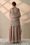 Shop_Ohh Crow_Pink Chanderi Silk, Organza Sequins, Beads, Embroidery V-neck Hand Kurta Set _at_Aza_Fashions