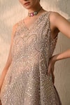 Buy_Ohh Crow_Pink Chanderi Silk, Organza Sequins, Beads, Embroidery V-neck Hand Kurta Set _Online_at_Aza_Fashions