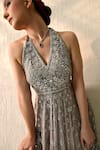 Ohh Crow_Gray Georgette Embroidery, Beads, Sequins Halter Neck Monsoon Mist Kurta Set _Online_at_Aza_Fashions
