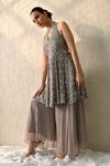 Shop_Ohh Crow_Gray Georgette Embroidery, Beads, Sequins Halter Neck Monsoon Mist Kurta Set _Online_at_Aza_Fashions