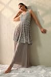 Ohh Crow_Gray Georgette Embroidery, Beads, Sequins Halter Neck Monsoon Mist Kurta Set _at_Aza_Fashions
