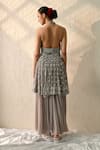 Shop_Ohh Crow_Gray Georgette Embroidery, Beads, Sequins Halter Neck Monsoon Mist Kurta Set _at_Aza_Fashions