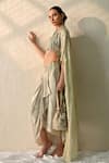 Ohh Crow_Gold Silk Beads, Sequins Round Neck, Hand Embroidered Cape Skirt Set _Online_at_Aza_Fashions