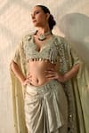 Buy_Ohh Crow_Gold Silk Beads, Sequins Round Neck, Hand Embroidered Cape Skirt Set 