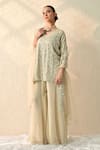 Buy_Ohh Crow_White Chanderi Silk Sequins V-neck Vanilla Embroidered Kurta Sharara Set _Online_at_Aza_Fashions