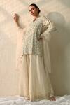 Shop_Ohh Crow_White Chanderi Silk Sequins V-neck Vanilla Embroidered Kurta Sharara Set _Online_at_Aza_Fashions