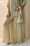 Ohh Crow_White Chanderi Silk Sequins V-neck Vanilla Embroidered Kurta Sharara Set _at_Aza_Fashions