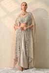 Buy_Ohh Crow_Rose Gold Tissue, Silk Sequins, Beads Open Neck, Embroidered Cape And Skirt Set _at_Aza_Fashions