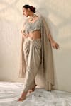 Buy_Ohh Crow_Rose Gold Tissue, Silk Sequins, Beads Open Neck, Embroidered Cape And Skirt Set _Online_at_Aza_Fashions