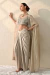 Shop_Ohh Crow_Rose Gold Tissue, Silk Sequins, Beads Open Neck, Embroidered Cape And Skirt Set _Online_at_Aza_Fashions
