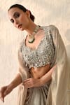 Ohh Crow_Rose Gold Tissue, Silk Sequins, Beads Open Neck, Embroidered Cape And Skirt Set _at_Aza_Fashions