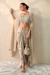 Shop_Ohh Crow_Rose Gold Tissue, Silk Sequins, Beads Open Neck, Embroidered Cape And Skirt Set _at_Aza_Fashions