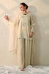 Shop_Ohh Crow_Off White Chanderi Silk Sequins, Embroidery, Beads Round Neck Hand Kurta Set _Online_at_Aza_Fashions