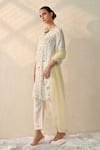 Buy_Ohh Crow_Cream Chanderi Silk Mirrors V-neck Embroidered Kurta Set _Online_at_Aza_Fashions