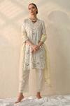 Buy_Ohh Crow_Cream Chanderi Silk Mirrors V-neck Embroidered Kurta Set _at_Aza_Fashions