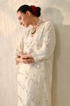 Buy_Ohh Crow_Cream Chanderi Silk Mirrors V-neck Embroidered Kurta Set _Online_at_Aza_Fashions