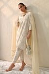Shop_Ohh Crow_Cream Chanderi Silk Mirrors V-neck Embroidered Kurta Set _Online_at_Aza_Fashions