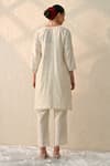 Ohh Crow_Cream Chanderi Silk Mirrors V-neck Embroidered Kurta Set _at_Aza_Fashions