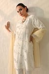 Shop_Ohh Crow_Cream Chanderi Silk Mirrors V-neck Embroidered Kurta Set 