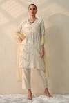 Ohh Crow_Cream Chanderi Silk Mirrors V-neck Embroidered Kurta Set _Online