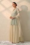 Buy_Ohh Crow_Cream Chanderi Silk Embroidery, Mirrors V-neck Kurta Sharara Set _Online_at_Aza_Fashions