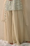 Shop_Ohh Crow_Cream Chanderi Silk Embroidery, Mirrors V-neck Kurta Sharara Set _Online_at_Aza_Fashions