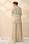 Shop_Ohh Crow_Cream Chanderi Silk Embroidery, Mirrors V-neck Kurta Sharara Set _at_Aza_Fashions