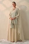 Ohh Crow_Cream Chanderi Silk Embroidery, Mirrors V-neck Kurta Sharara Set _at_Aza_Fashions