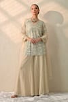 Buy_Ohh Crow_Cream Chanderi Silk Embroidery, Mirrors V-neck Kurta Sharara Set 