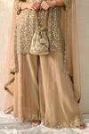 Buy_Ohh Crow_Brown Chanderi Silk Mirrors Round Neck Floral Work Kurta Sharara Set _Online_at_Aza_Fashions