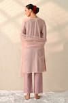 Shop_Ohh Crow_Pink Chanderi , Chanderi, Embroidery V-neck Floral Kurta Pant Set _at_Aza_Fashions