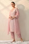 Buy_Ohh Crow_Pink Chanderi , Chanderi, Beads, Embroidery Floral Jaal Kurta Set _Online_at_Aza_Fashions