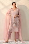 Buy_Ohh Crow_Pink Chanderi , Chanderi, Beads, Embroidery Floral Jaal Kurta Set _at_Aza_Fashions