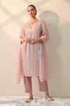 Shop_Ohh Crow_Pink Chanderi , Chanderi, Beads, Embroidery Floral Jaal Kurta Set _at_Aza_Fashions