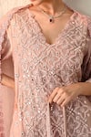 Ohh Crow_Pink Chanderi , Chanderi, Beads, Embroidery Floral Jaal Kurta Set _at_Aza_Fashions