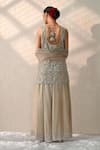 Shop_Ohh Crow_Gold Chanderi Silk Sequins, Embroidery V-neck Hand Kurta Sharara Set _at_Aza_Fashions