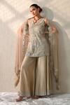 Buy_Ohh Crow_Gold Chanderi Silk Sequins, Embroidery V-neck Hand Kurta Sharara Set _at_Aza_Fashions