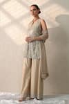 Shop_Ohh Crow_Gold Chanderi Silk Sequins, Embroidery V-neck Hand Kurta Sharara Set _Online_at_Aza_Fashions