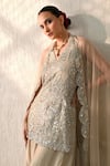 Ohh Crow_Gold Chanderi Silk Sequins, Embroidery V-neck Hand Kurta Sharara Set _at_Aza_Fashions