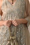 Buy_Ohh Crow_Gold Chanderi Silk Sequins, Embroidery V-neck Hand Kurta Sharara Set 