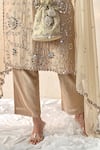Ohh Crow_Gold Chanderi Silk Mirrors, Embroidery, Sequins V-neck Bloom Kurta Pant Set _at_Aza_Fashions