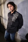 Shop_Menero_Black Cotton Embroidery Dabka Shirt _at_Aza_Fashions