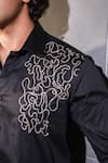 Menero_Black Cotton Embroidery Dabka Shirt _Online_at_Aza_Fashions