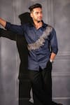 Buy_Menero_Navy Cotton Embroidery Dabka Shirt _at_Aza_Fashions