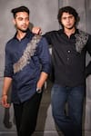 Menero_Navy Cotton Embroidery Dabka Shirt _Online_at_Aza_Fashions