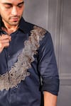 Buy_Menero_Navy Cotton Embroidery Dabka Shirt _Online_at_Aza_Fashions