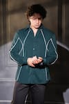 Buy_Menero_Green Crepe Full Sleeve Contrast Tape Pattern Shirt _at_Aza_Fashions