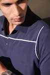 Menero_Navy Crepe Contrast Tape Pattern Shirt _Online_at_Aza_Fashions
