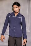 Buy_Menero_Navy Crepe Contrast Tape Pattern Shirt _at_Aza_Fashions