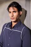 Buy_Menero_Navy Crepe Contrast Tape Pattern Shirt _Online_at_Aza_Fashions